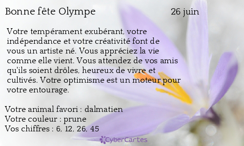 Carte bonne fête Olympe