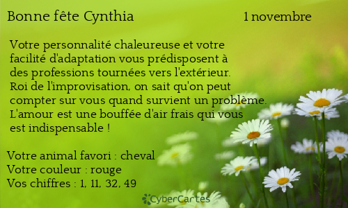 Carte bonne fête Cynthia