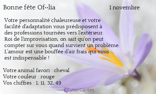 Carte bonne fête Of��lia