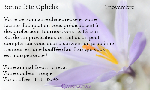 Carte bonne fête Ophélia
