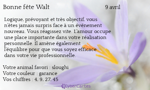 Carte bonne fête Walt