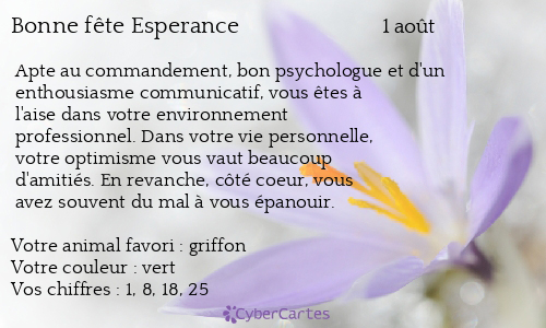 Carte bonne f&ecirc;te Esperance
