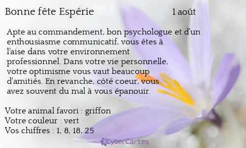 Carte bonne fête Espérie