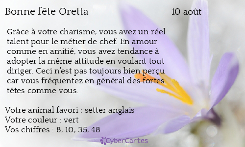 Carte bonne fête Oretta