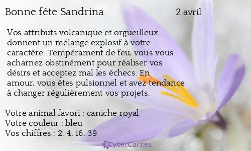 Carte bonne f&ecirc;te Sandrina