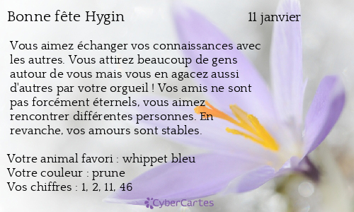 Carte bonne fête Hygin