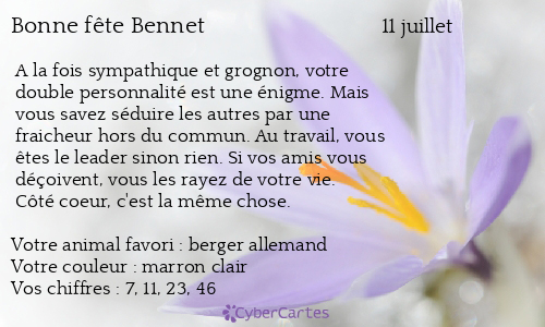 Carte bonne fête Bennet