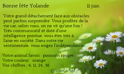 Carte bonne fête Yolande
