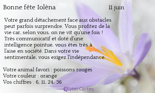 Carte bonne fête Iolèna
