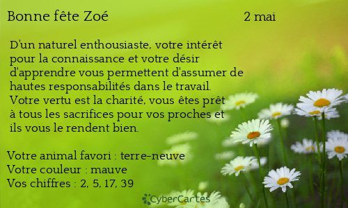 Carte bonne fête Zoé