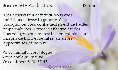 Carte bonne fête Pankratius