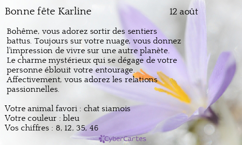 Carte bonne fête Karline