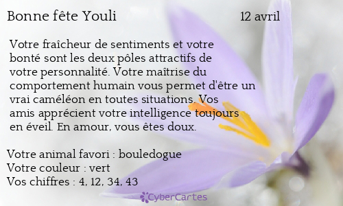 Carte bonne f&ecirc;te Youli