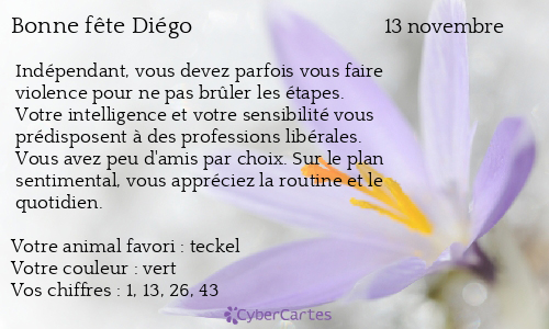 Carte bonne f&ecirc;te Diégo