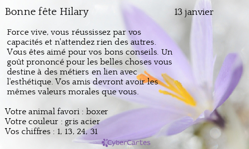 Carte bonne fête Hilary