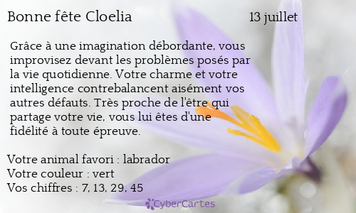 Carte bonne f&ecirc;te Cloelia