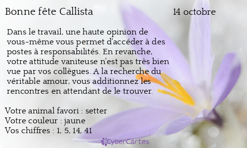 Carte bonne f&ecirc;te Callista