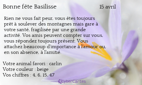 Carte bonne fête Basilisse