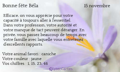 Carte bonne fête Béla