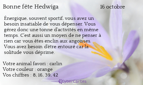 Carte bonne fête Hedwiga