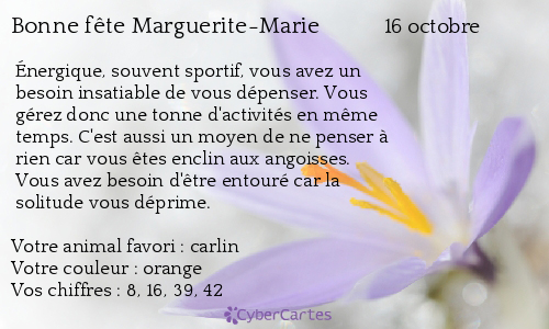 Carte bonne fête Marguerite-Marie