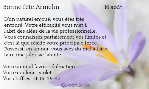 Carte bonne fête Armelin