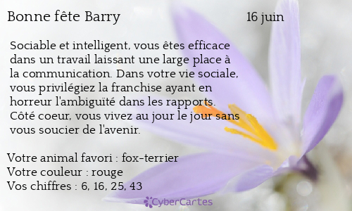 Carte bonne f&ecirc;te Barry