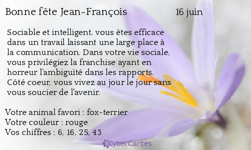 Carte Bonne Fete Jean Francois 16 Juin