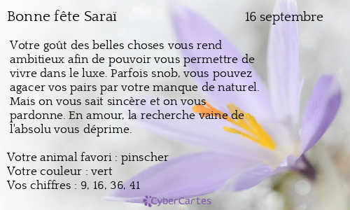 Carte bonne fête Saraï