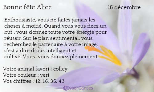 Carte bonne fête Alice