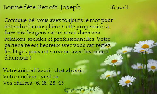 Carte bonne fête Benoît-Joseph