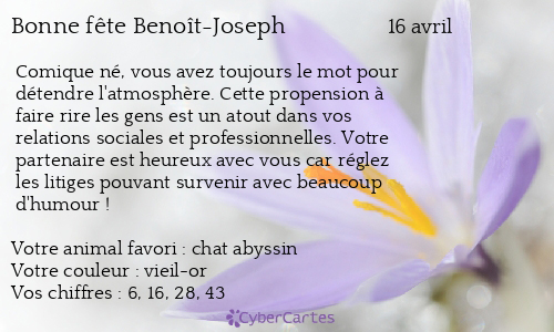 Carte bonne fête Benoît-Joseph