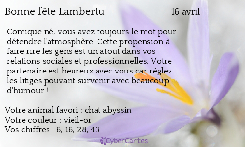 Carte bonne fête Lambertu