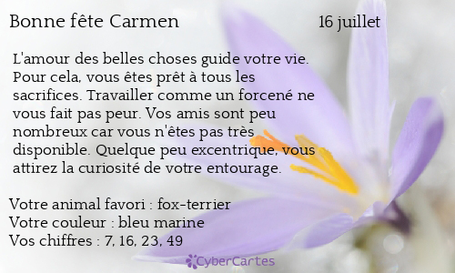 Carte bonne fête Carmen