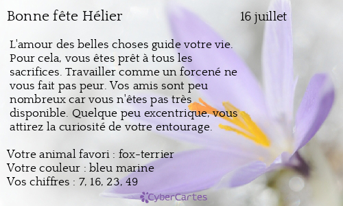 Carte bonne fête Hélier