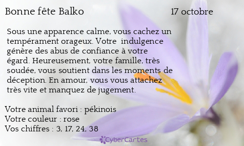 Carte bonne fête Balko