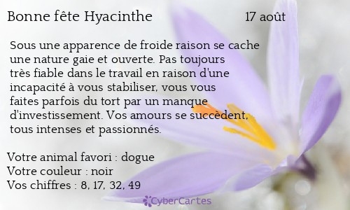 Carte bonne fête Hyacinthe