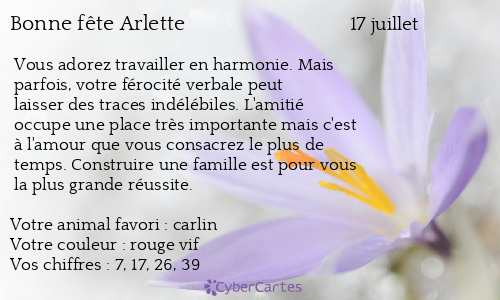 Carte bonne fête Arlette