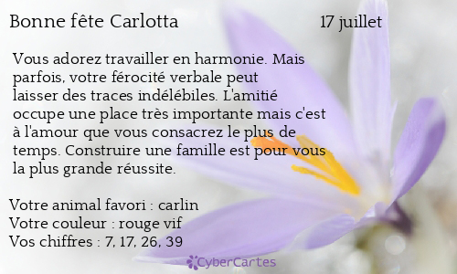 Carte bonne fête Carlotta