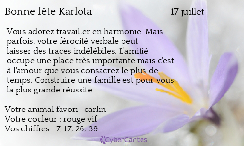 Carte bonne fête Karlota