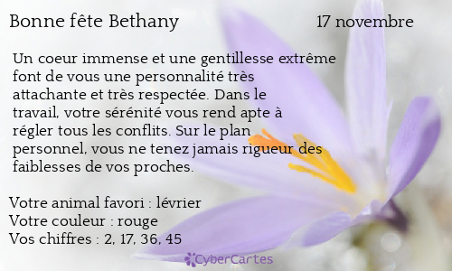 Carte bonne fête Bethany