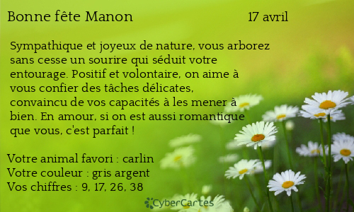 Carte bonne fête Manon