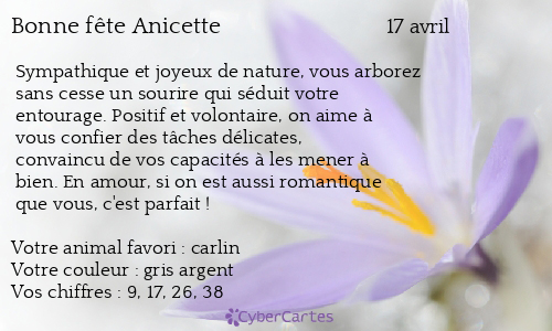 Carte bonne fête Anicette