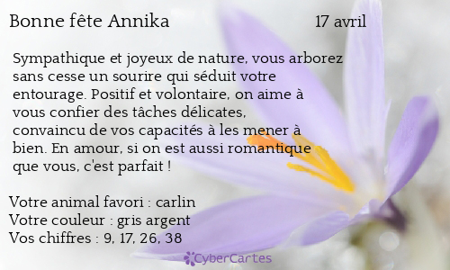 Carte bonne fête Annika