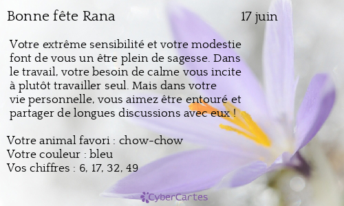 Carte bonne fête Rana