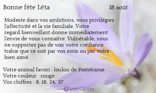 Carte bonne fête Léta
