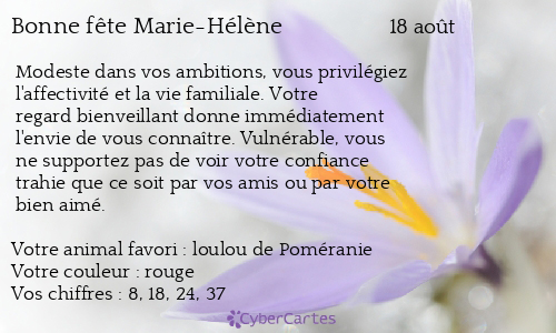 Carte bonne fête Marie-Hélène