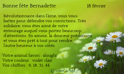 Carte bonne fête Bernadette