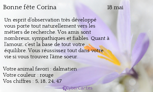 Carte bonne fête Corina