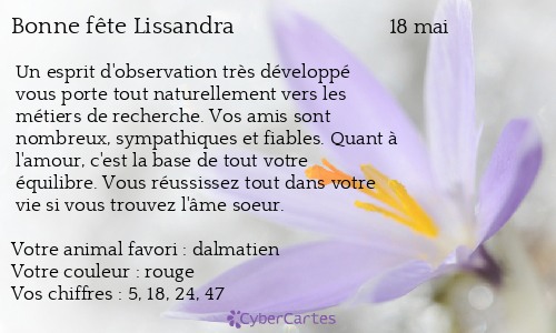 Carte bonne fête Lissandra